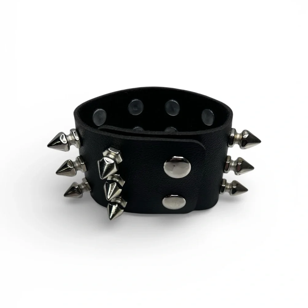 Skeleteen Punk Spike Leather Kids Bracelet Black One size